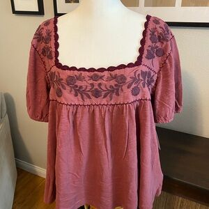 Embroidered burgundy Top